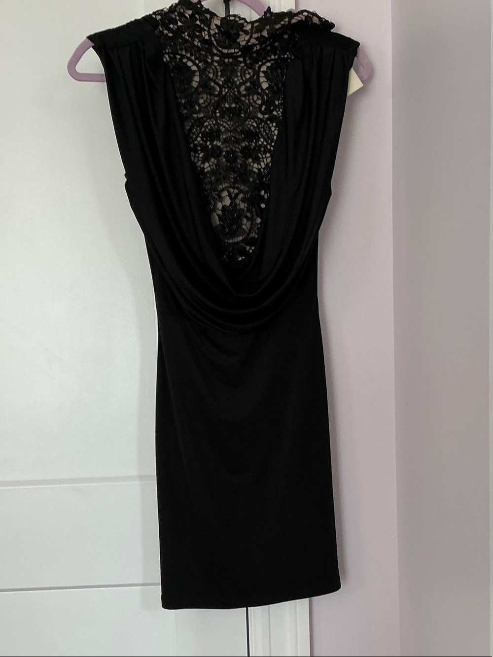 Arden B Black Lace-Back Draped Cowl Sheath Dress